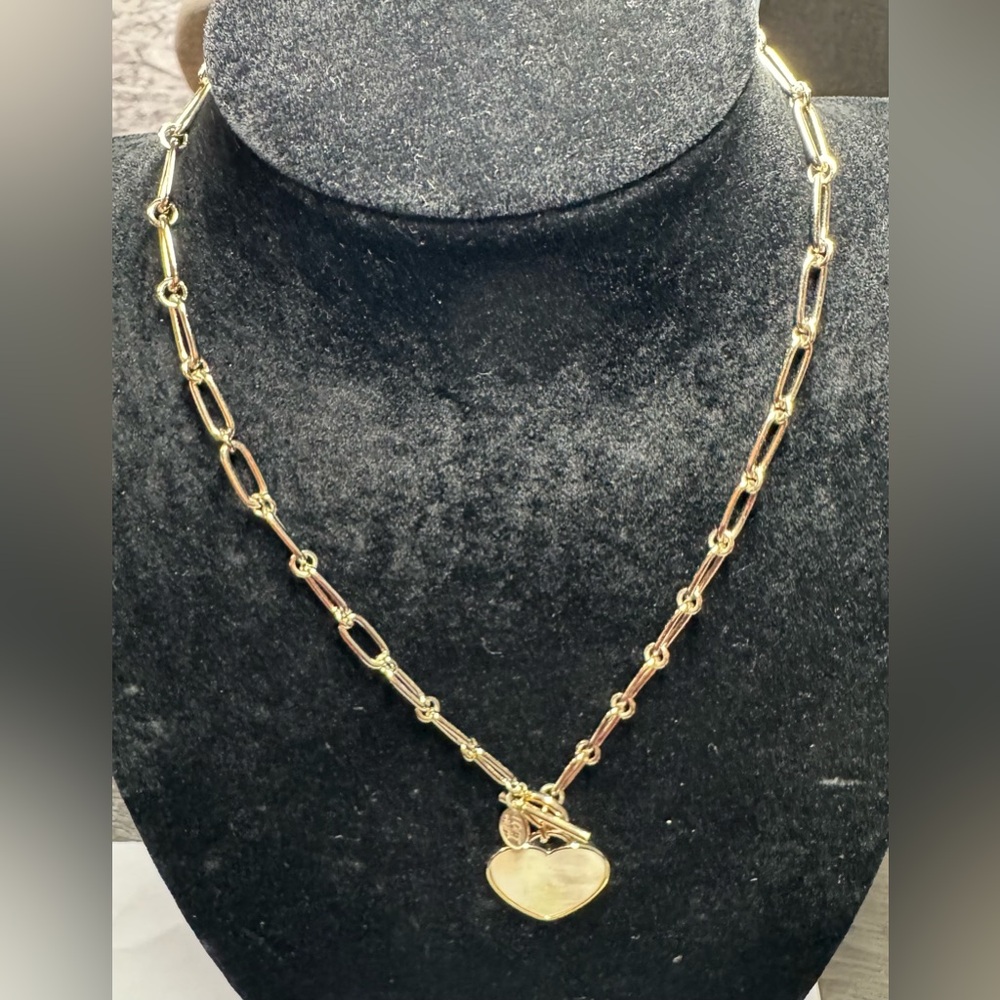 The Loft Gold Tone Faux Mother of Pearl Heart Toggle Front Closure Necklace